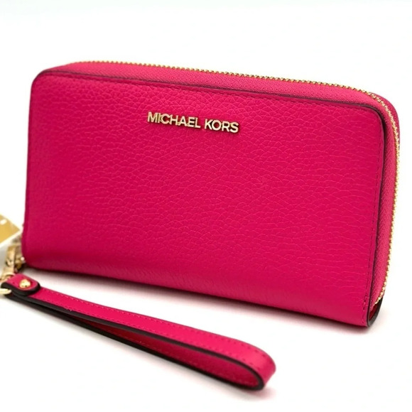 Michael Kors JST LG Flat MF Phone Case Wallet Electric Pink (NWT) - Picture 1 of 7